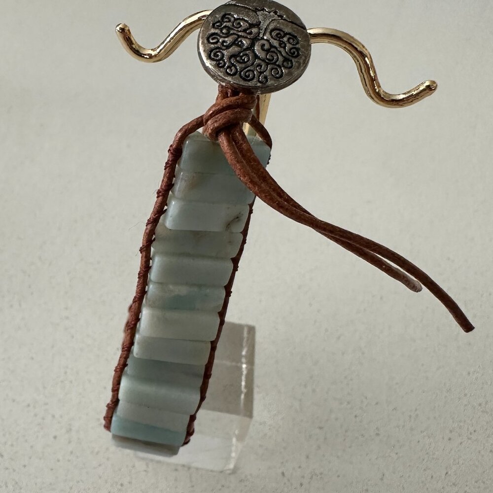Artisan Light Blue Amazonite Beaded Leather Wrap Bracelet. Unisex - Picture 8 of 8